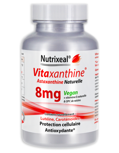 Vitaxanthine 8 mg et OPC Nutrixeal : astaxanthine végétale 8 mg par gélule licaps végétales.