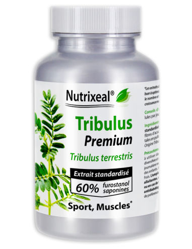 Nutrixeal : extrait standardisé de Tribulus terrestris concentré en actifs (60% furostanol) : 400 mg par gélule végétale.