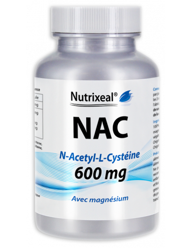 NAC (N-acétyl-L-cystéine) origine biofermentation : 600 mg par gélule végétale. Sans excipient.