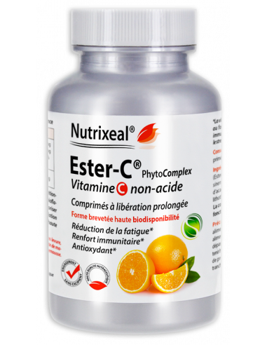 Ester-C PhytoComplex Nutrixeal : vitamine C non acide, 500 mg par comprimé. Excellente tolérance intestinale.