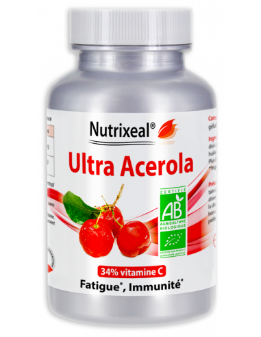 Acerola BIO Ultra haute concentration 34% de vitamine C, Laboratoire Nutrixeal.