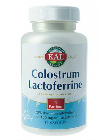 Colostrum Lactoferrine Kal 20% d'immunoglobulines. Plus de 100 mg de Lactoferrine