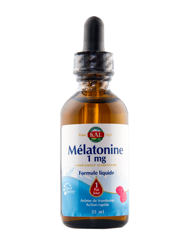 Mélatonine liquide 1 mg flacon de 54ml, arôme naturel de framboises.