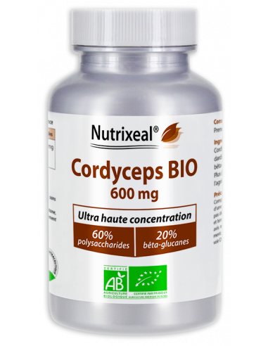 Cordyceps BIO, 600 mg, ultra concentré (60% de polysaccharides, 20% bêta-glucanes).
