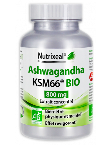 Ashwagandha BIO* KSM-66, extrait concentré, 800 mg par gélule.