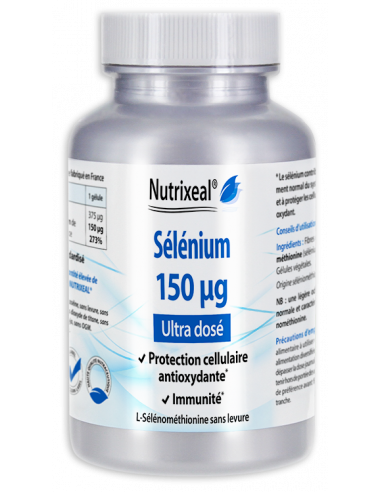 Nutrixeal : Sélénium chélaté 150 µg par gélule végétale, sous forme de L-sélénométhionine, ultra haute concentration.