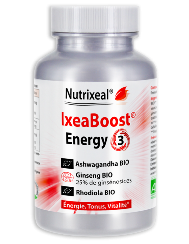 IxeaBoost Energy 3 Nutrixeal : Ashwagandha BIO Standard*, Ginseng BIO* et Rhodiola BIO*